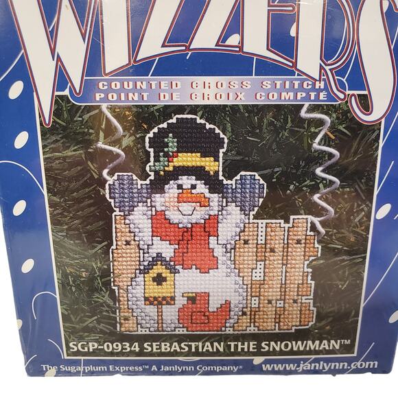 Wizzers Counted Cross Stitch Sebastian the Snowman Christmas Ornament NEW VTG - Picture 3 of 6